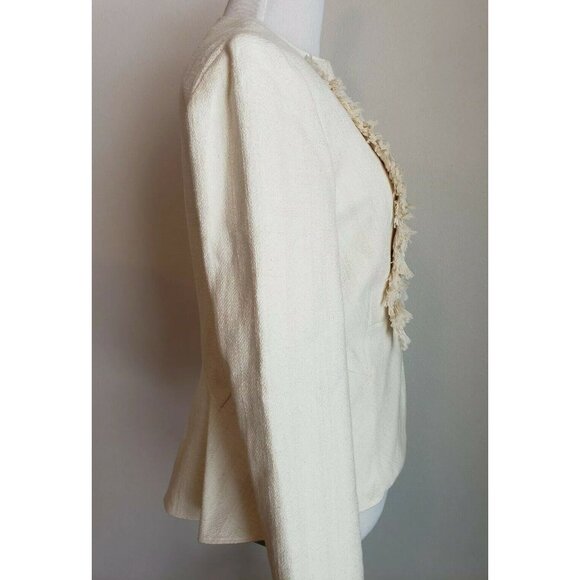 Derek Lam 10 Crosby Jacket Womens 2 Peplum Ivory Fringe Lapel Blazer Textured - Picture 6 of 10